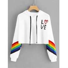 Load image into Gallery viewer, Hooded Short Rainbow Print Sweater - Secret Apparel
