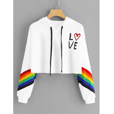 Hooded Short Rainbow Print Sweater - Secret Apparel