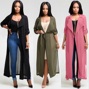 Long Sleeve Cardigan Chiffon Coat - Secret Apparel