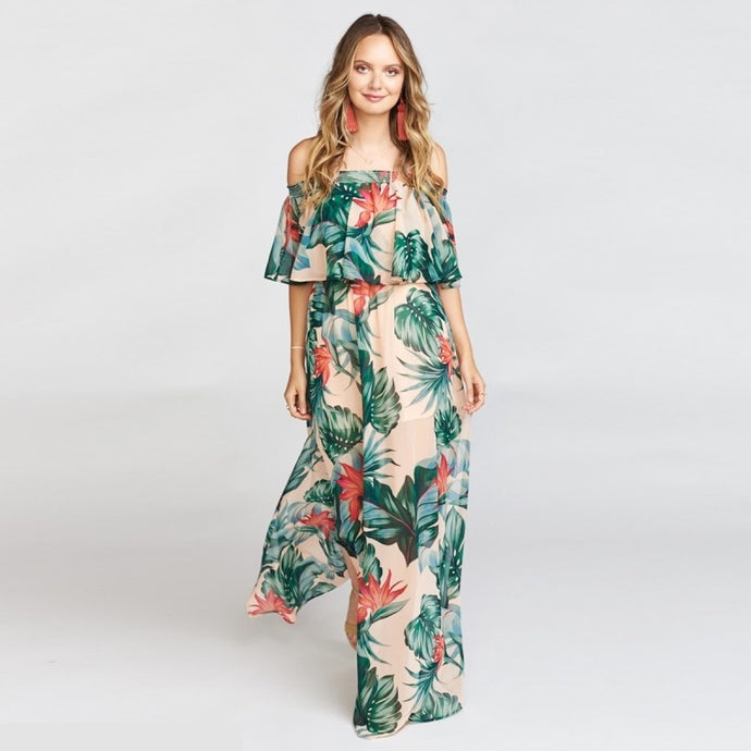 Printed off shoulder long dress - Secret Apparel