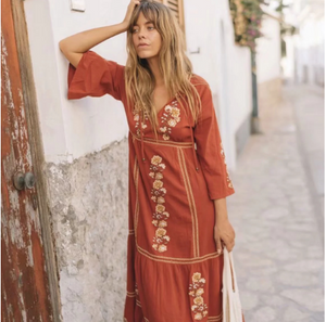 Cotton Embroidered Maxi Dress - Secret Apparel