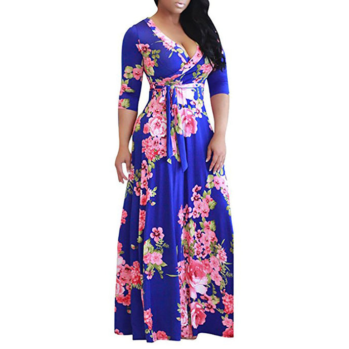 V-Neck Printed Maxi Dress - Secret Apparel