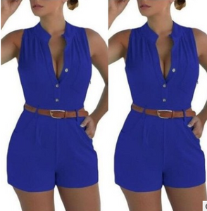 Sleeveless Plunge Neck Jumpsuit - Secret Apparel