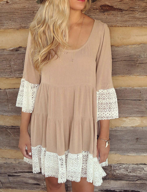 Tiered Loose Lace Hem Dress - Secret Apparel