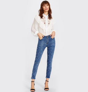 Pearl Beaded Skinny Jeans - Secret Apparel