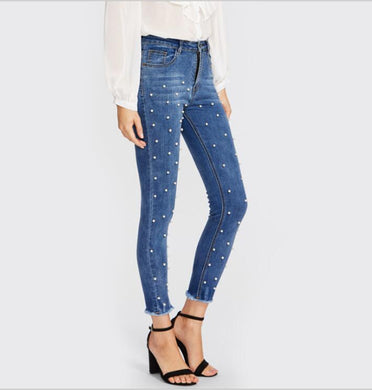 Pearl Beaded Skinny Jeans - Secret Apparel