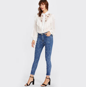 Pearl Beaded Skinny Jeans - Secret Apparel