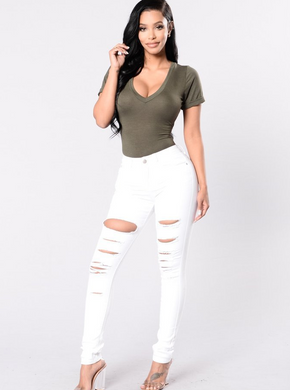 Black White Denim Ripped Jeans - Secret Apparel