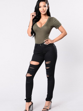 Load image into Gallery viewer, Black White Denim Ripped Jeans - Secret Apparel
