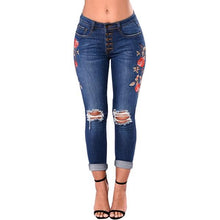 Load image into Gallery viewer, Embroidered Flower Denim Jeans - Secret Apparel
