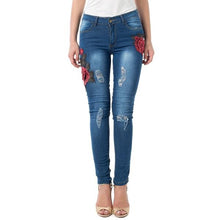 Load image into Gallery viewer, Embroidered Flower Denim Jeans - Secret Apparel
