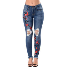 Load image into Gallery viewer, Embroidered Flower Denim Jeans - Secret Apparel
