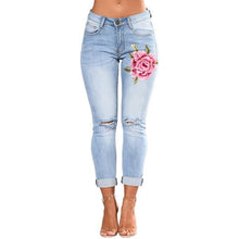 Load image into Gallery viewer, Embroidered Flower Denim Jeans - Secret Apparel
