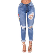 Load image into Gallery viewer, Embroidered Flower Denim Jeans - Secret Apparel
