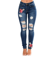 Load image into Gallery viewer, Embroidered Flower Denim Jeans - Secret Apparel
