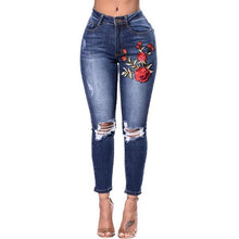 Load image into Gallery viewer, Embroidered Flower Denim Jeans - Secret Apparel
