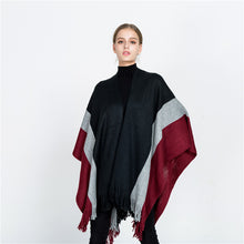 Load image into Gallery viewer, Split Colour Tassel Cape Shawl - Secret Apparel
