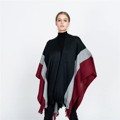 Split Colour Tassel Cape Shawl - Secret Apparel