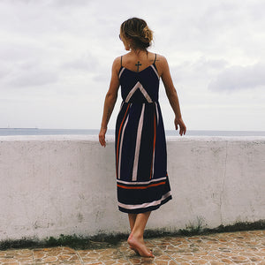 Chiffon Striped Midi Dress - Secret Apparel