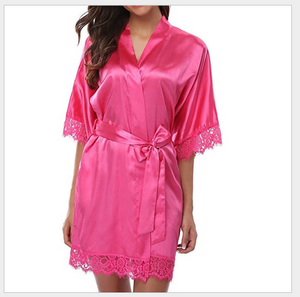 Satin Night Wear Lace Robe - Secret Apparel