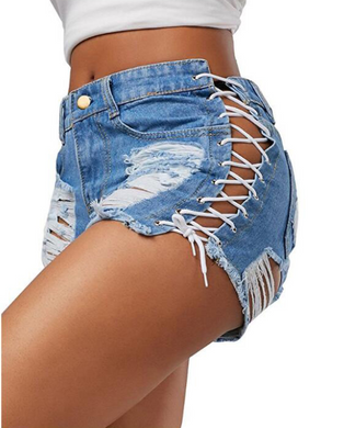 Lace-Up Short Jeans Pants - Secret Apparel