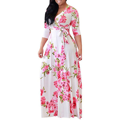 V-Neck Printed Maxi Dress - Secret Apparel