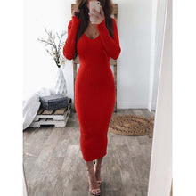 Load image into Gallery viewer, Bodycon V-Neck Ribbed Dress - Secret Apparel
