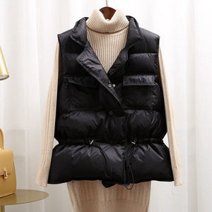 Drawstring Winter Women Gilet Jacket - Secret Apparel