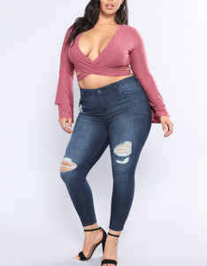 Plus Size Distressed Jeans Pants - Secret Apparel