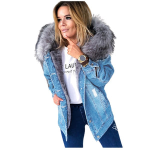 Hooded Fur Denim Jacket - Secret Apparel