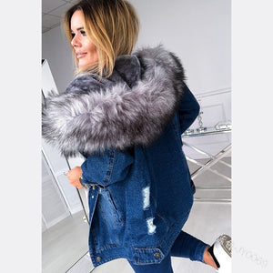 Hooded Fur Denim Jacket - Secret Apparel