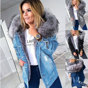 Hooded Fur Denim Jacket - Secret Apparel