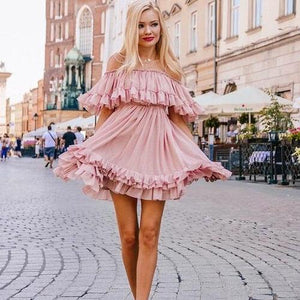 Off Shoulder Ruffled Mini Dress - Secret Apparel