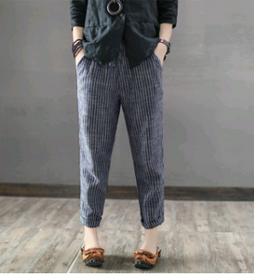 Striped linen casual cotton pants - Secret Apparel