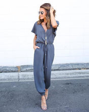 Load image into Gallery viewer, V-Neck Short Sleeve Jumpsuit - Secret Apparel
