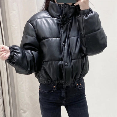 Faux Leather Bomber Jacket - Secret Apparel