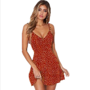 Polka Dot Lace up Mini Dress - Secret Apparel