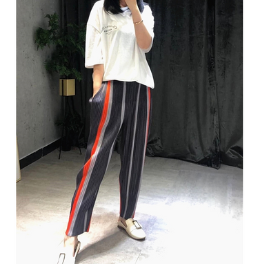 Casual Striped Black Loose Pants - Secret Apparel