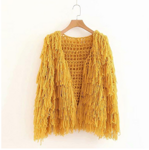 Fringed Openwork Knitted Cardigan Coat - Secret Apparel