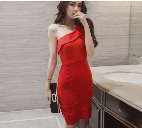 One Shoulder Split bodycon dress - Secret Apparel