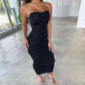 Pleated stretchable bodycon dress - Secret Apparel