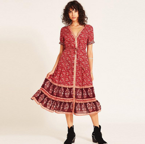 Bohemian Print Midi Dress - Secret Apparel