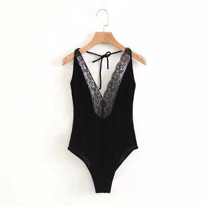 Velvet Lace V-Neck Bodysuit - Secret Apparel