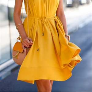 Yellow Halter Tie Waist Dress - Secret Apparel