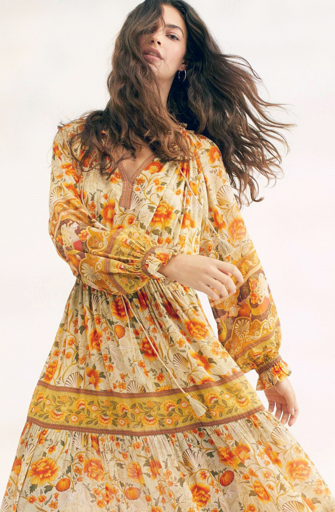 Printed Long Sleeve Dress - Secret Apparel