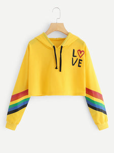 Hooded Short Rainbow Print Sweater - Secret Apparel