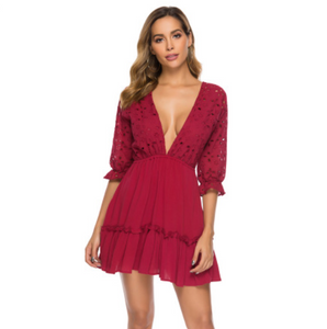 Deep V-Neck Dress - Secret Apparel