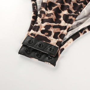 Animal Print Turtle Neck Bodysuit - Secret Apparel