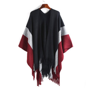 Split Colour Tassel Cape Shawl - Secret Apparel