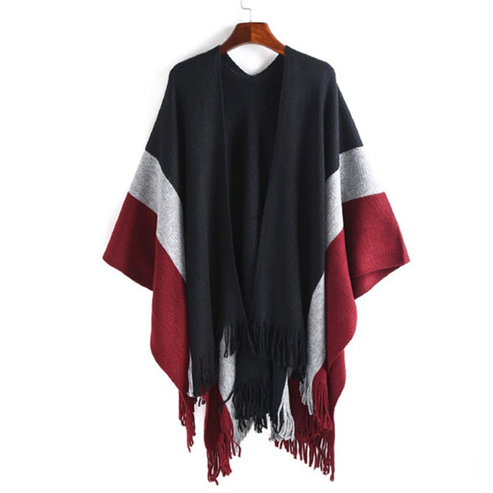 Split Colour Tassel Cape Shawl - Secret Apparel